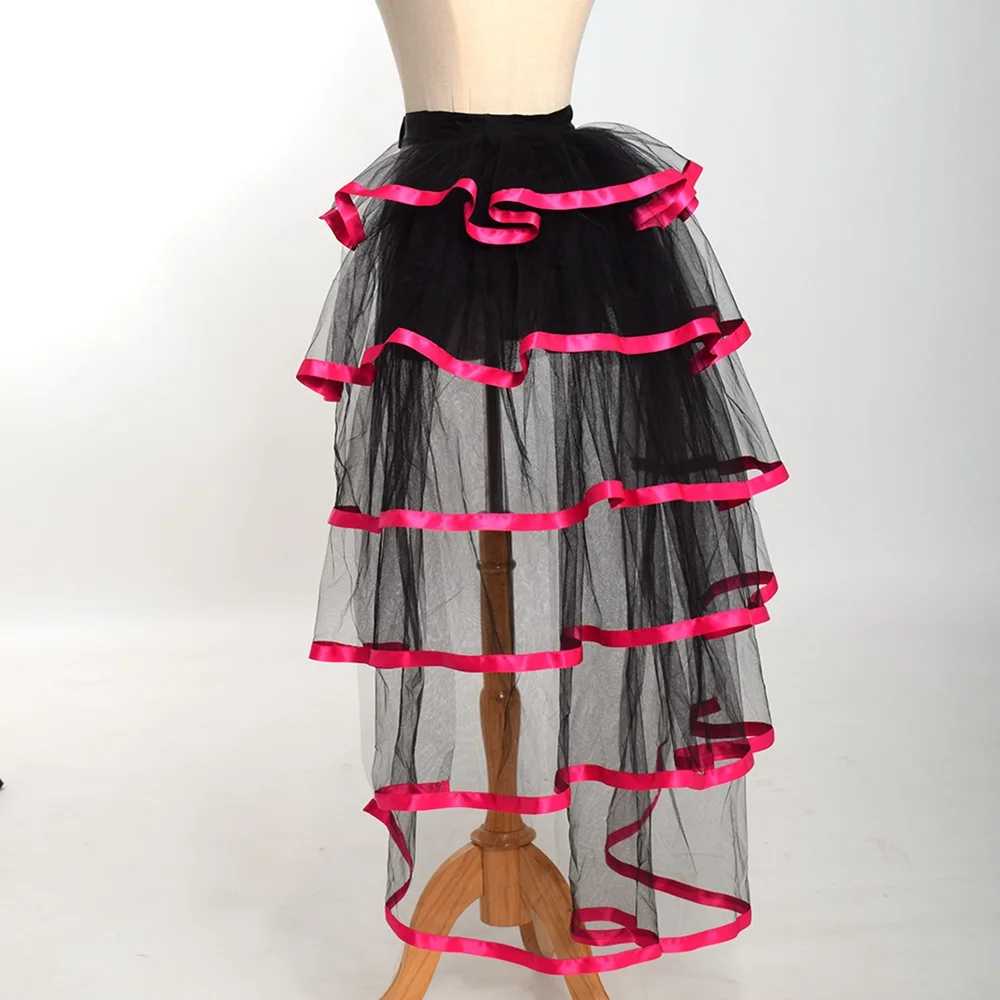 Women Punk Puffy Ruffle Tutu Bustle Skirts Sexy Steampunk Cocktail Party Tie-on Overskirt Gothic Tulle Skirt for Female
