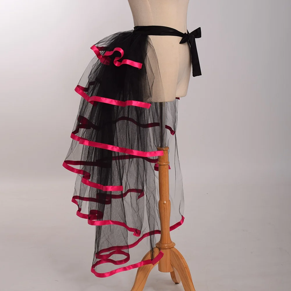 Women Punk Puffy Ruffle Tutu Bustle Skirts Sexy Steampunk Cocktail Party Tie-on Overskirt Gothic Tulle Skirt for Female