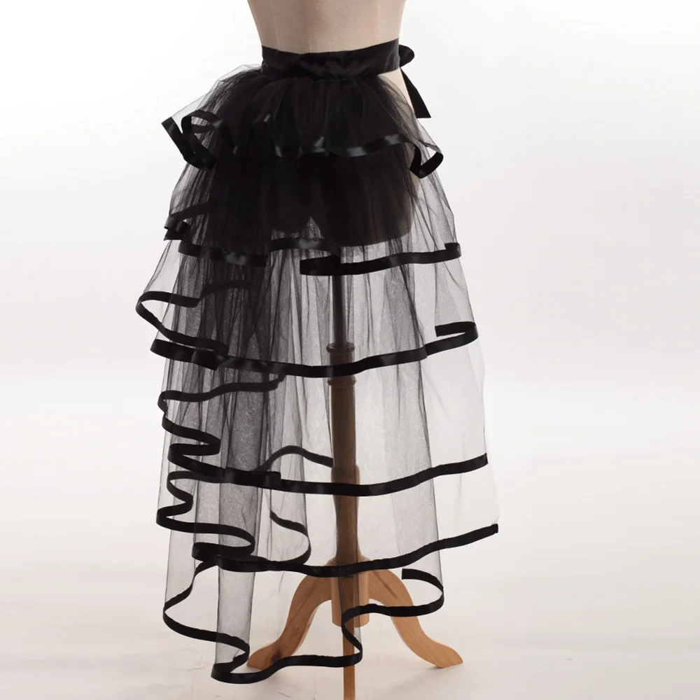 Women Punk Puffy Ruffle Tutu Bustle Skirts Sexy Steampunk Cocktail Party Tie-on Overskirt Gothic Tulle Skirt for Female