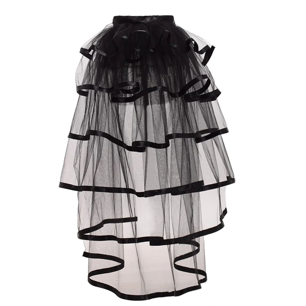 Women Punk Puffy Ruffle Tutu Bustle Skirts Sexy Steampunk Cocktail Party Tie-on Overskirt Gothic Tulle Skirt for Female