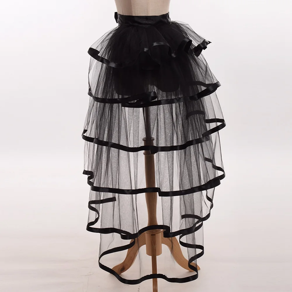 Women Punk Puffy Ruffle Tutu Bustle Skirts Sexy Steampunk Cocktail Party Tie-on Overskirt Gothic Tulle Skirt for Female