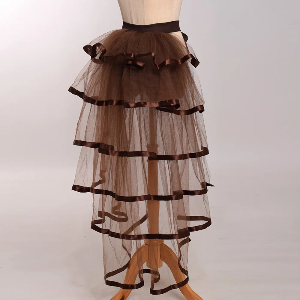 Women Punk Puffy Ruffle Tutu Bustle Skirts Sexy Steampunk Cocktail Party Tie-on Overskirt Gothic Tulle Skirt for Female