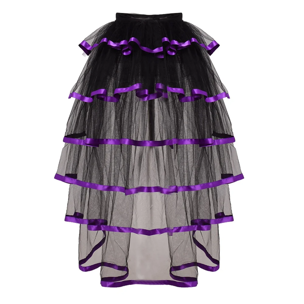 Women Punk Puffy Ruffle Tutu Bustle Skirts Sexy Steampunk Cocktail Party Tie-on Overskirt Gothic Tulle Skirt for Female