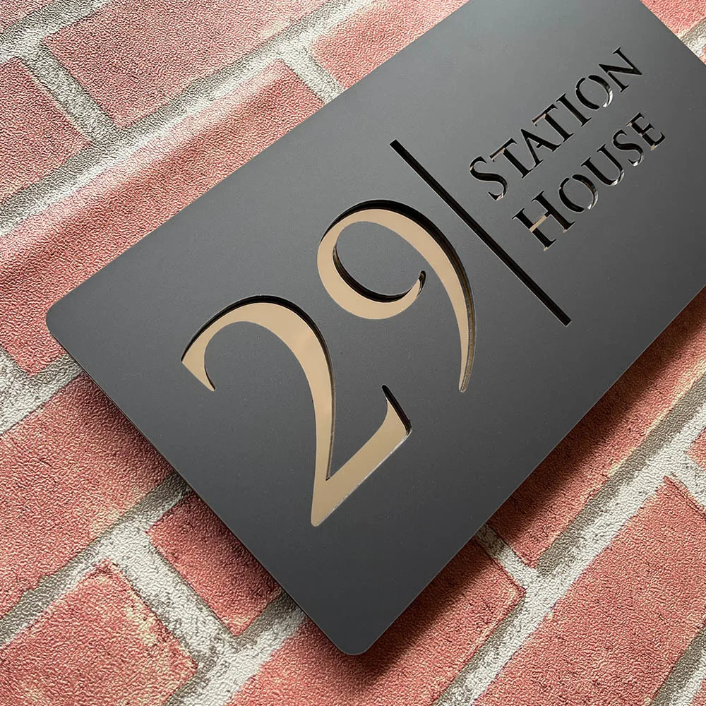 Personalised Laser Cut 28cm Acrylic Modern 3D Floating House Number sign Outdoor Street Family Name Plaque Matte Black Grey
