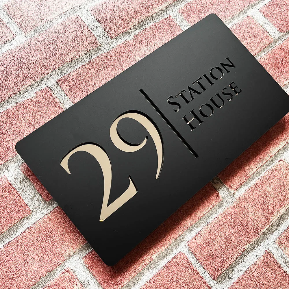 Personalised Laser Cut 28cm Acrylic Modern 3D Floating House Number sign Outdoor Street Family Name Plaque Matte Black Grey