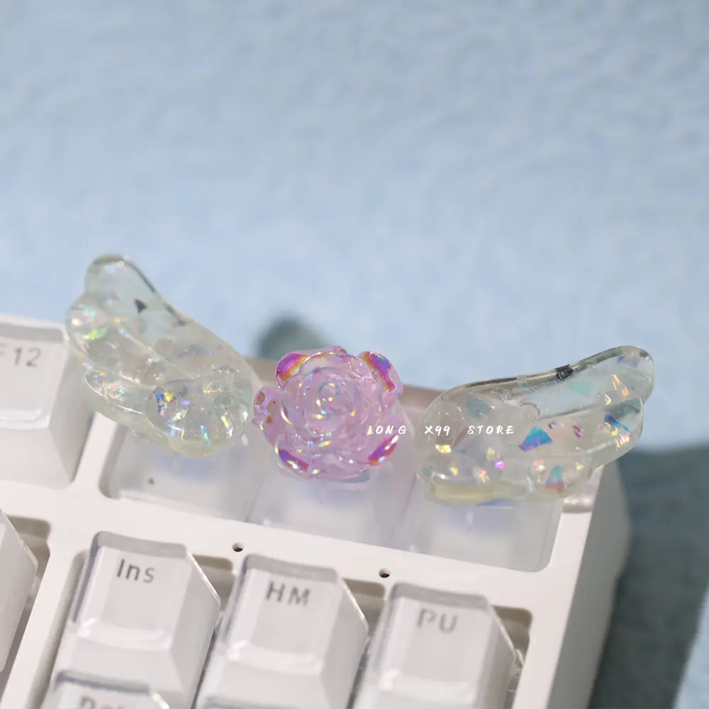 Limited Special Price,Personalized Transparent Translucent Keycaps Cute Wings Crystal Keycaps Handmade Mechanical Keyboard Cap