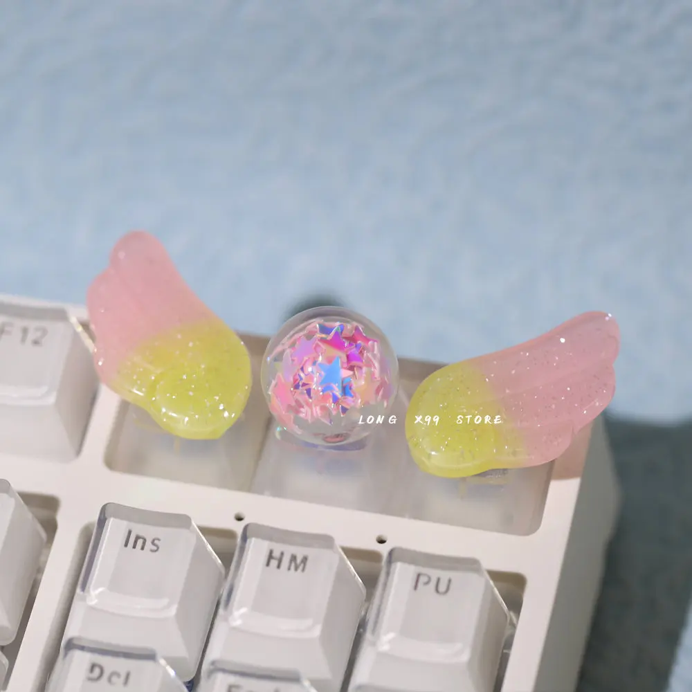 Limited Special Price,Personalized Transparent Translucent Keycaps Cute Wings Crystal Keycaps Handmade Mechanical Keyboard Cap