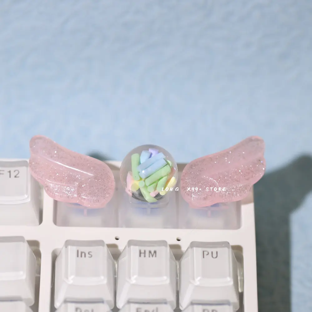 Limited Special Price,Personalized Transparent Translucent Keycaps Cute Wings Crystal Keycaps Handmade Mechanical Keyboard Cap