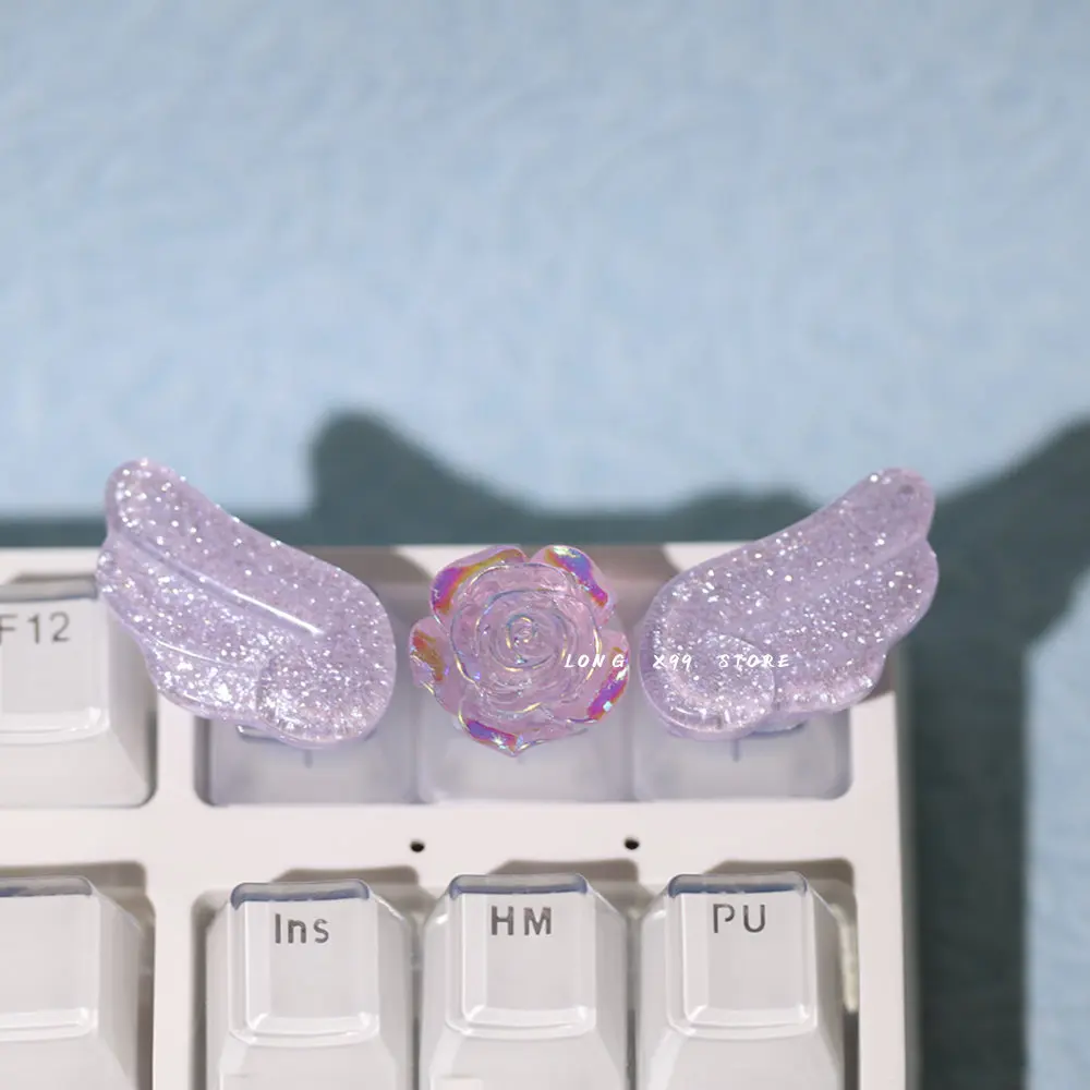 Limited Special Price,Personalized Transparent Translucent Keycaps Cute Wings Crystal Keycaps Handmade Mechanical Keyboard Cap