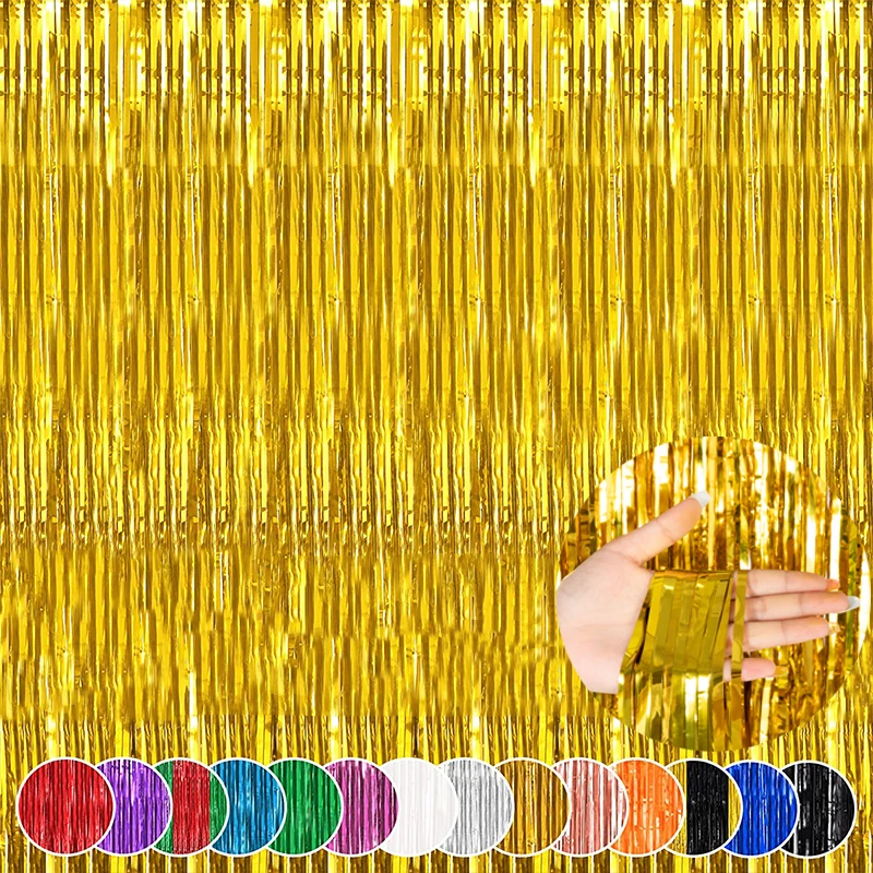 Cheap as a Party Metallic Tinsel Foil Fringe Curtains Backdrop for Birthday New Year Eve Party Photo Wedding Baby Shower Decor