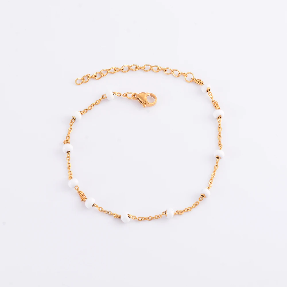 Stainless Steel Gold Plated Beads Chain Necklace for Women Choker Colored Enamel Bracelets Anklet Trend Waterproof Jewelry