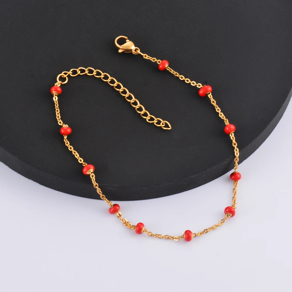 Stainless Steel Gold Plated Beads Chain Necklace for Women Choker Colored Enamel Bracelets Anklet Trend Waterproof Jewelry