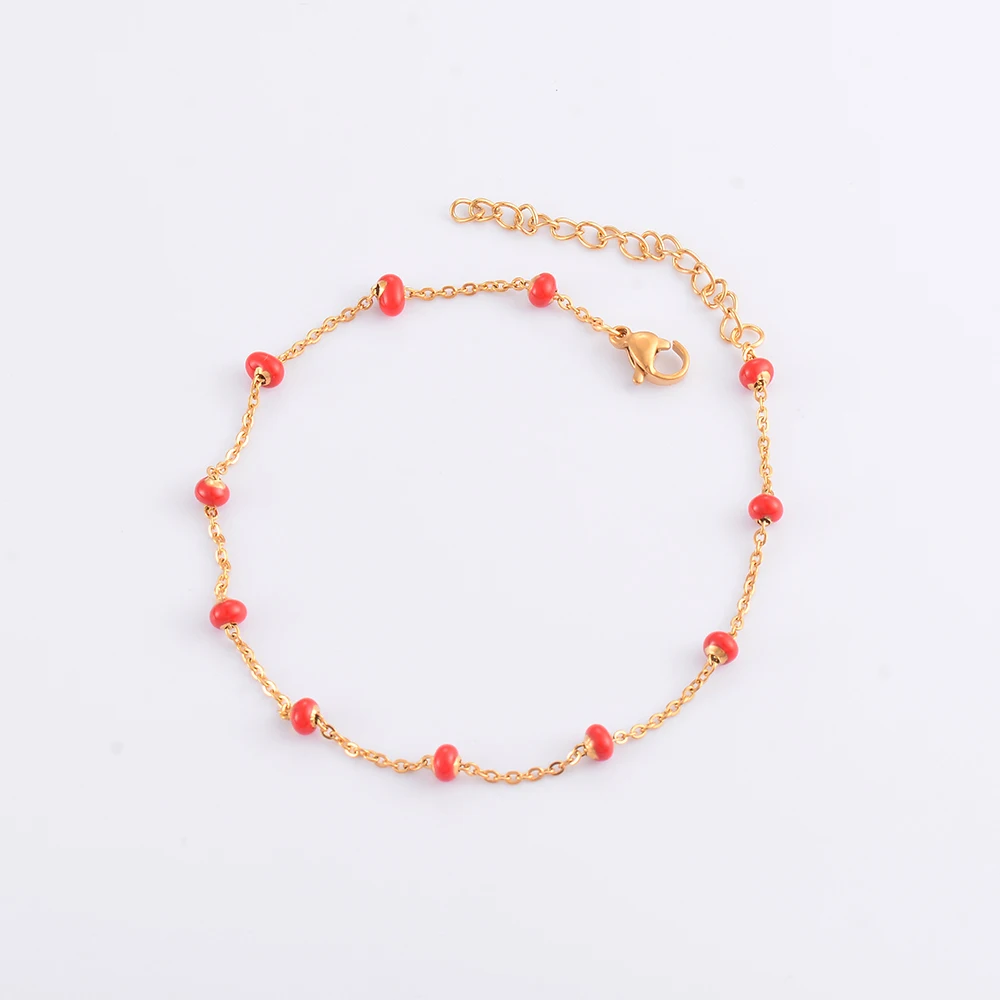 Stainless Steel Gold Plated Beads Chain Necklace for Women Choker Colored Enamel Bracelets Anklet Trend Waterproof Jewelry