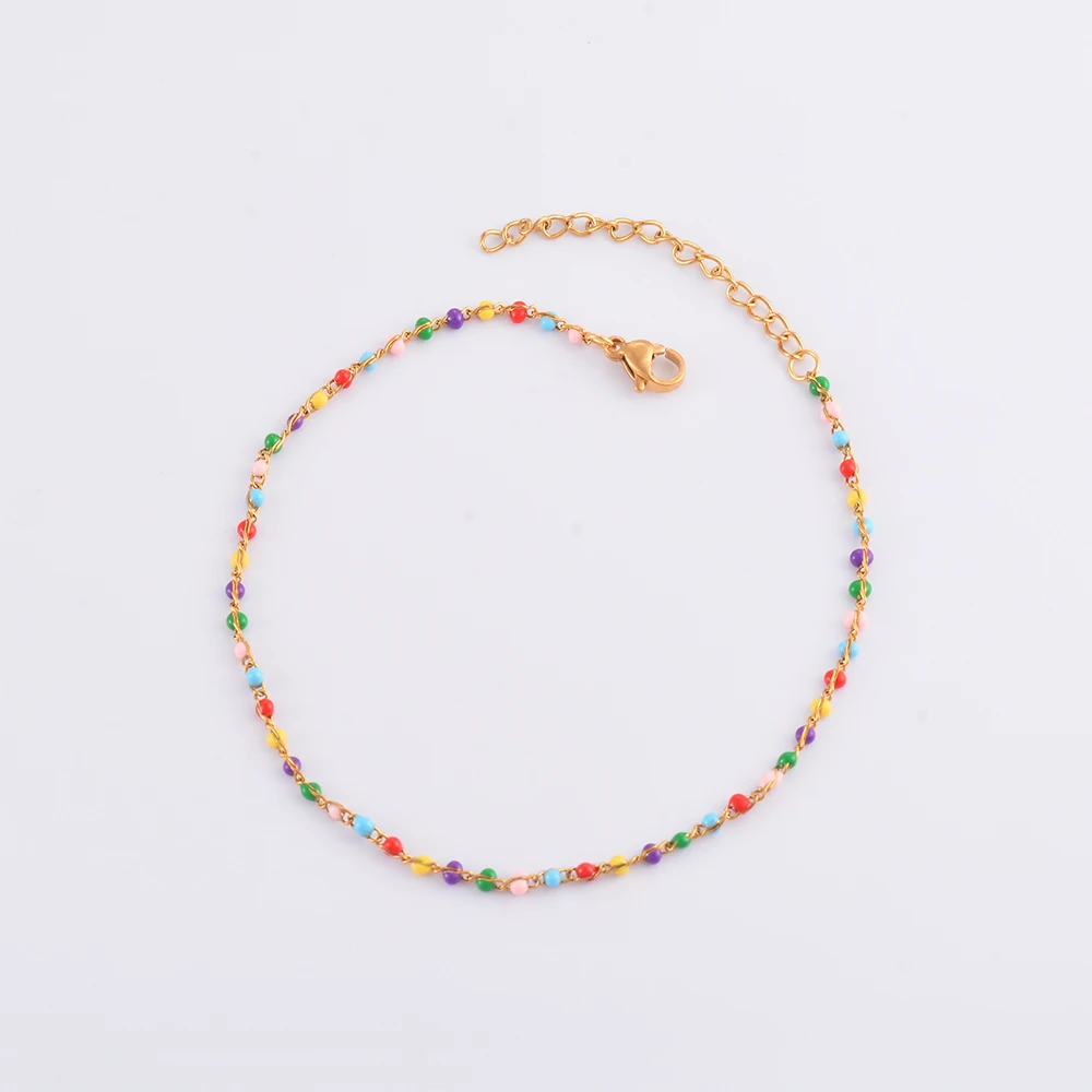 Stainless Steel Gold Plated Beads Chain Necklace for Women Choker Colored Enamel Bracelets Anklet Trend Waterproof Jewelry