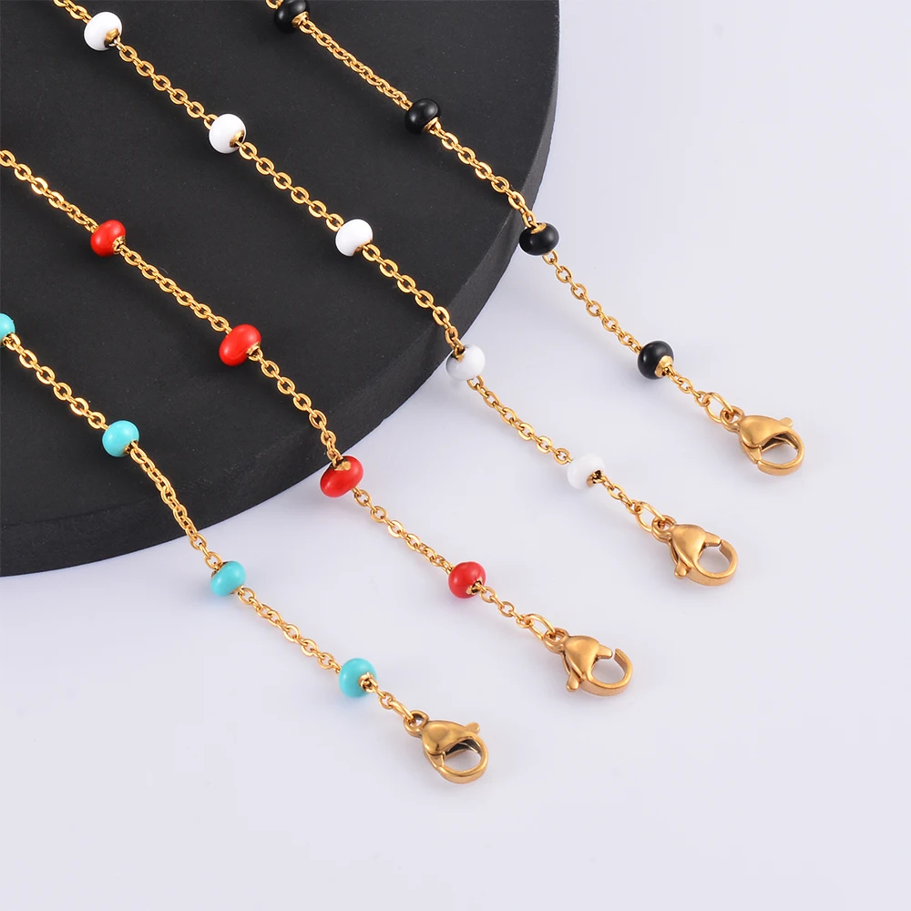Stainless Steel Gold Plated Beads Chain Necklace for Women Choker Colored Enamel Bracelets Anklet Trend Waterproof Jewelry