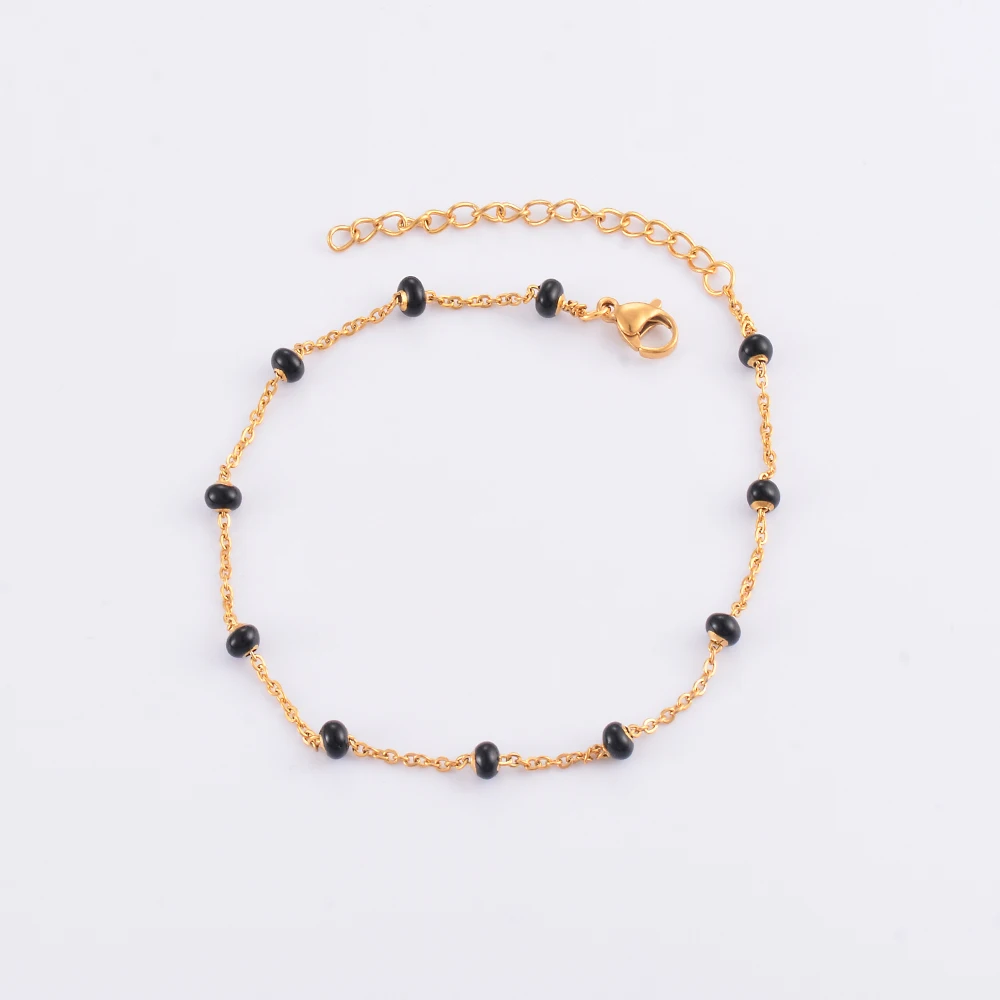 Stainless Steel Gold Plated Beads Chain Necklace for Women Choker Colored Enamel Bracelets Anklet Trend Waterproof Jewelry