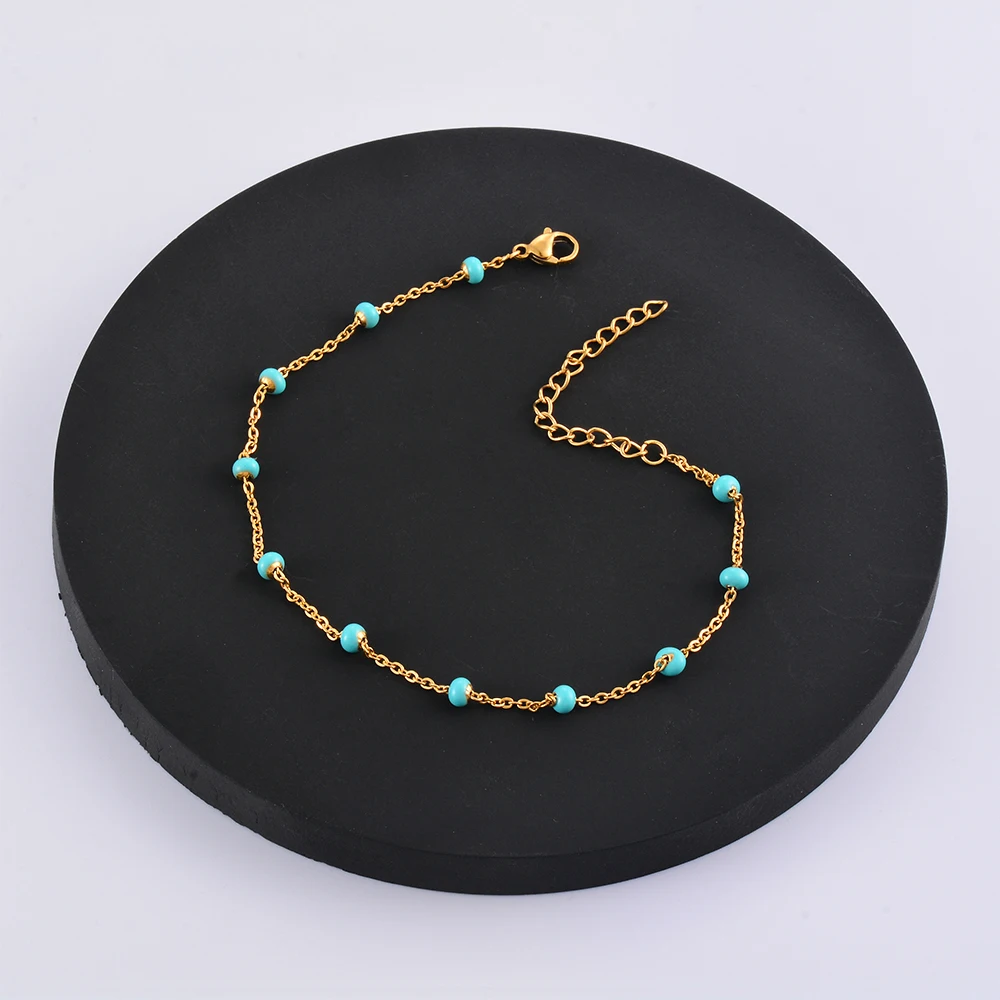 Stainless Steel Gold Plated Beads Chain Necklace for Women Choker Colored Enamel Bracelets Anklet Trend Waterproof Jewelry