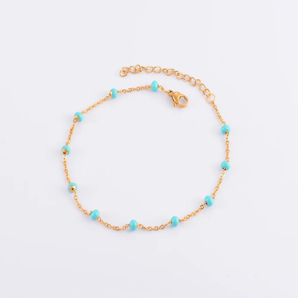 Stainless Steel Gold Plated Beads Chain Necklace for Women Choker Colored Enamel Bracelets Anklet Trend Waterproof Jewelry