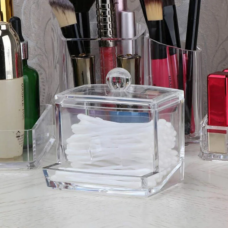 Makeup Organizer Cosmetic Storage Box Organizador Cotton Swab Holder Cotton Pad Box Clear Plastic Box with Lid Dust-proof
