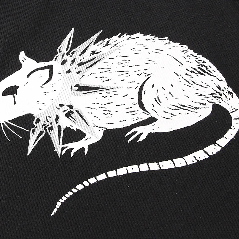 Mouse Print Black Tank Goth Sexy Bodycon Cropped Tops Women Streetwear Harajuku O Neck Knitted Basic Tank Top