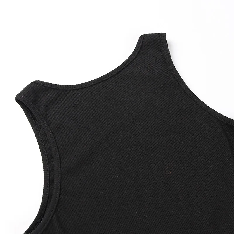Mouse Print Black Tank Goth Sexy Bodycon Cropped Tops Women Streetwear Harajuku O Neck Knitted Basic Tank Top