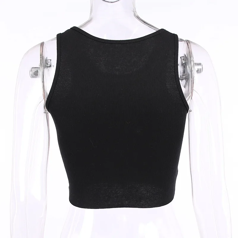 Mouse Print Black Tank Goth Sexy Bodycon Cropped Tops Women Streetwear Harajuku O Neck Knitted Basic Tank Top
