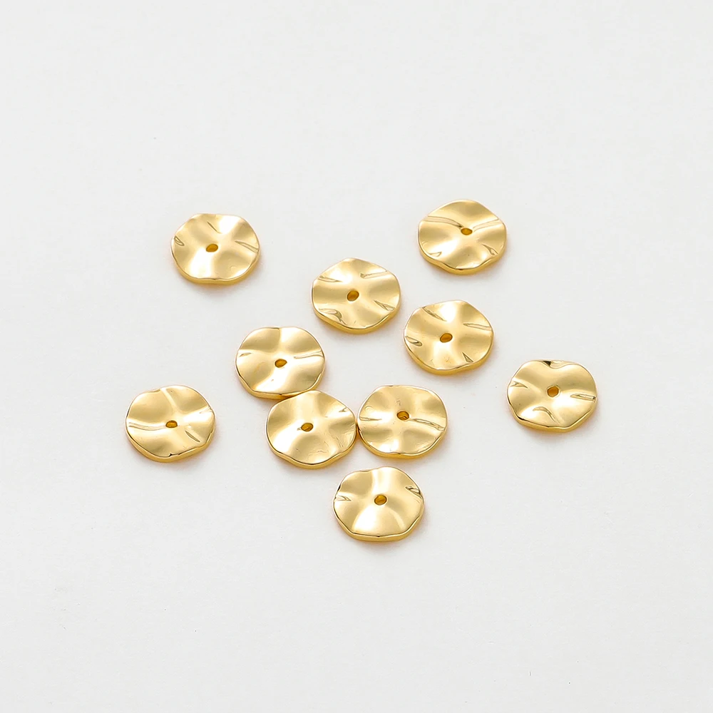 30Pcs 4/6/8mm 14K/18K Gold Color Brass Round Wave Spacer Beads for DIY Jewelry Making Supplies Findings Accessories