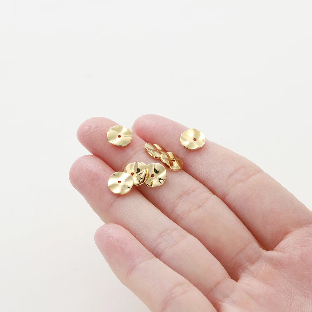 30Pcs 4/6/8mm 14K/18K Gold Color Brass Round Wave Spacer Beads for DIY Jewelry Making Supplies Findings Accessories
