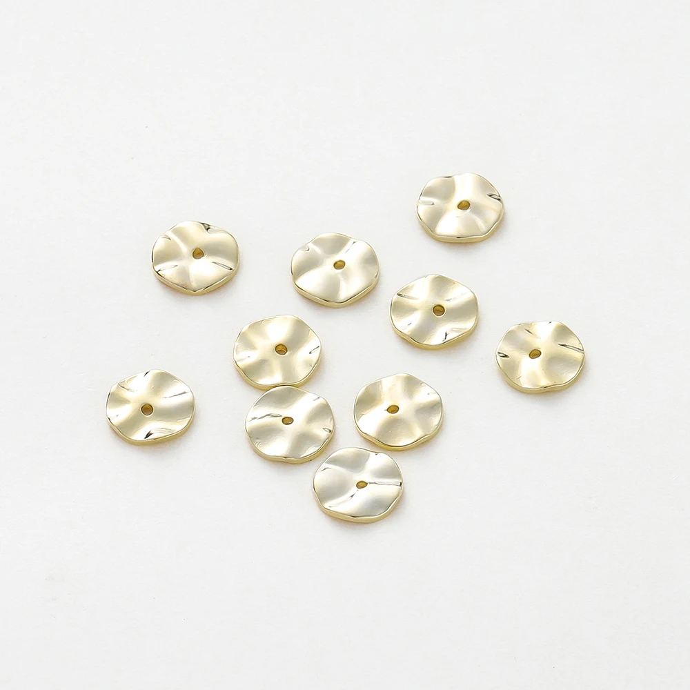30Pcs 4/6/8mm 14K/18K Gold Color Brass Round Wave Spacer Beads for DIY Jewelry Making Supplies Findings Accessories