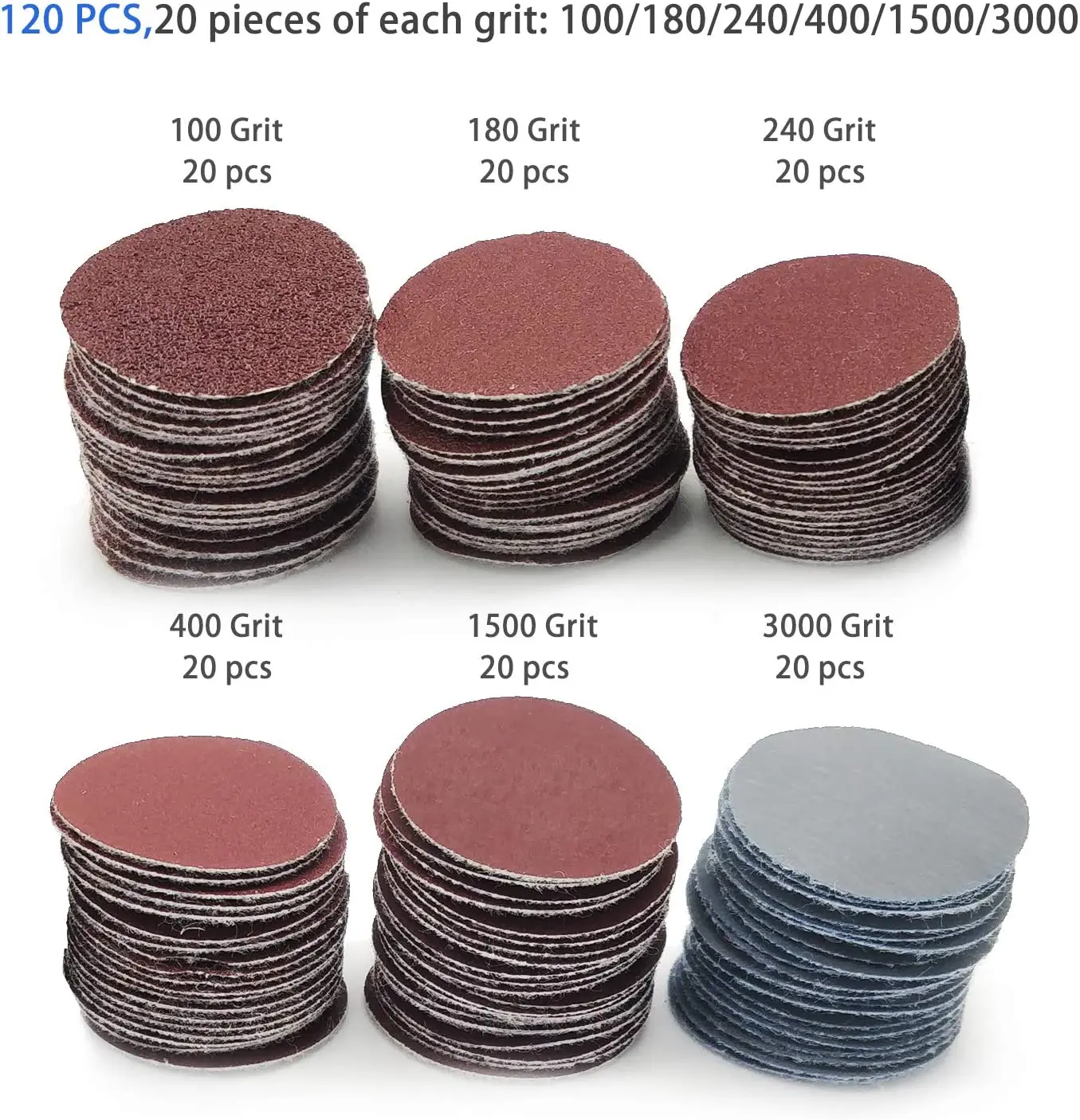 120Pcs 1 Inch Sanding Discs Sandpaper 25mm Hook Loop, with Backing Pad for Dremel and Rotary Tool,100/180/240/400/1500/3000 Grit