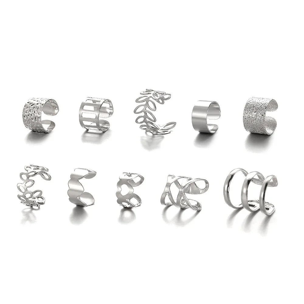10pc Stainelss Steel Clip On Ear Cuff Earrings Fake Cartilage Earrings Lot Non Piercing Clip On Earrings Set Earrings for Women