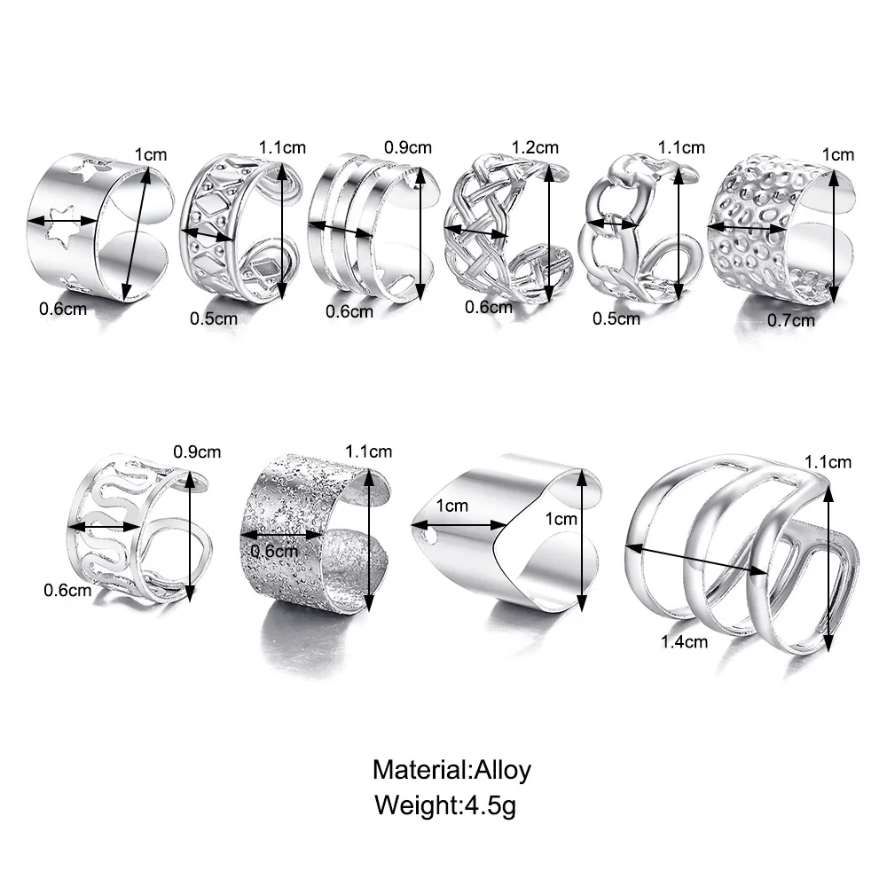 10pc Stainelss Steel Clip On Ear Cuff Earrings Fake Cartilage Earrings Lot Non Piercing Clip On Earrings Set Earrings for Women