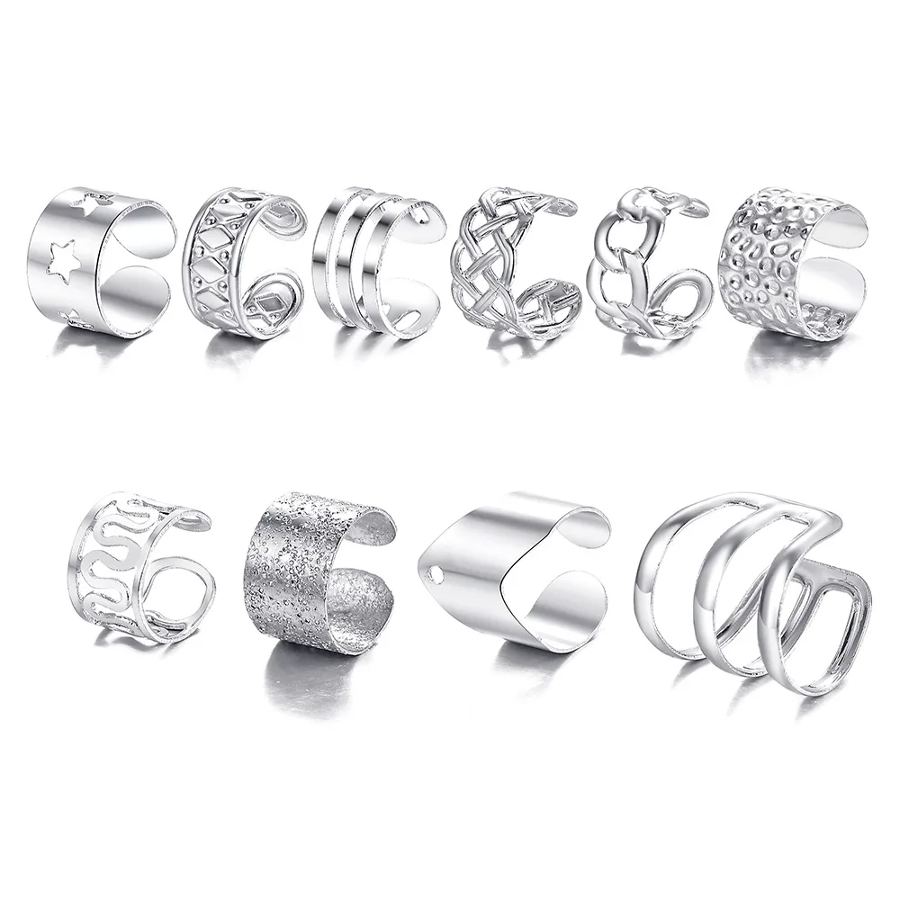 10pc Stainelss Steel Clip On Ear Cuff Earrings Fake Cartilage Earrings Lot Non Piercing Clip On Earrings Set Earrings for Women