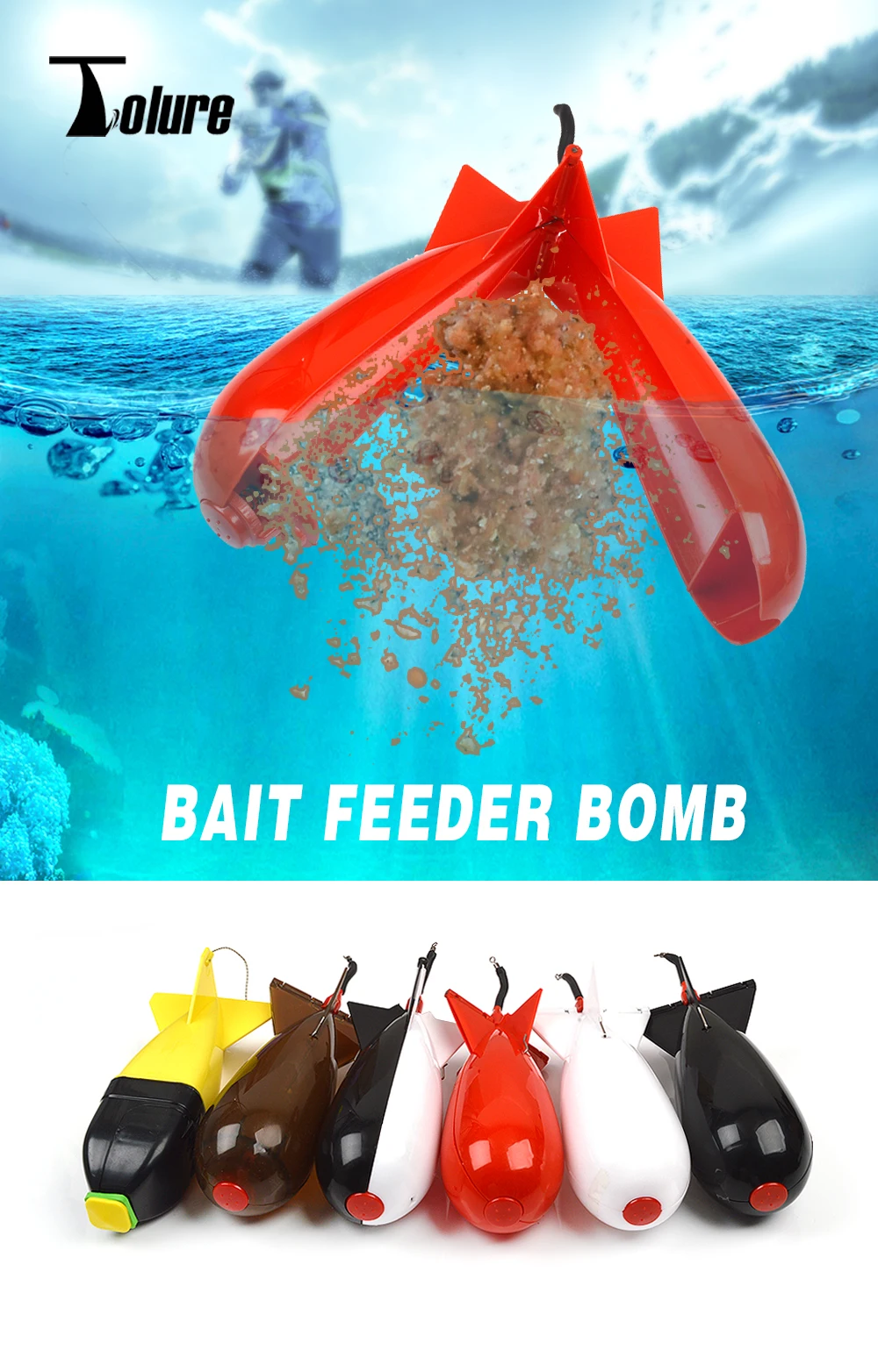 TOLU Fishing Rocket Feeder Large Small Spod Bomb Float Lure Bait Holder 2 Size Pellet Rockets Feeders Position Gear Accessories