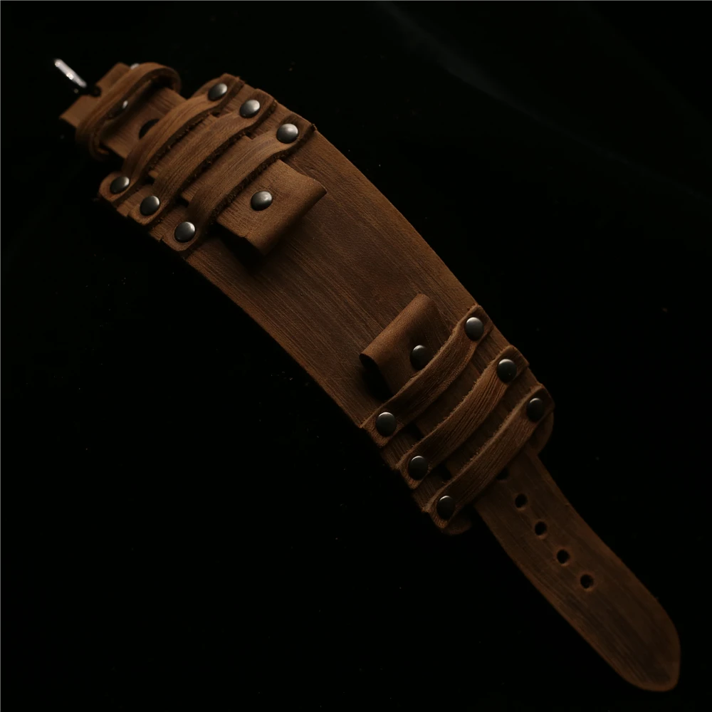 Vintage Black Red Blue Brown Green Genuine Leather Watchband 22mm Punk Pin Belt Watch Strap 24mm Bracelet Men Jewelry