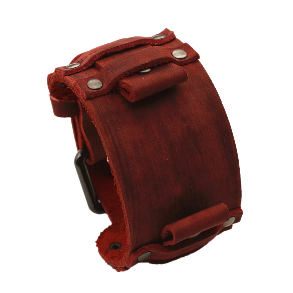 Vintage Black Red Blue Brown Green Genuine Leather Watchband 22mm Punk Pin Belt Watch Strap 24mm Bracelet Men Jewelry
