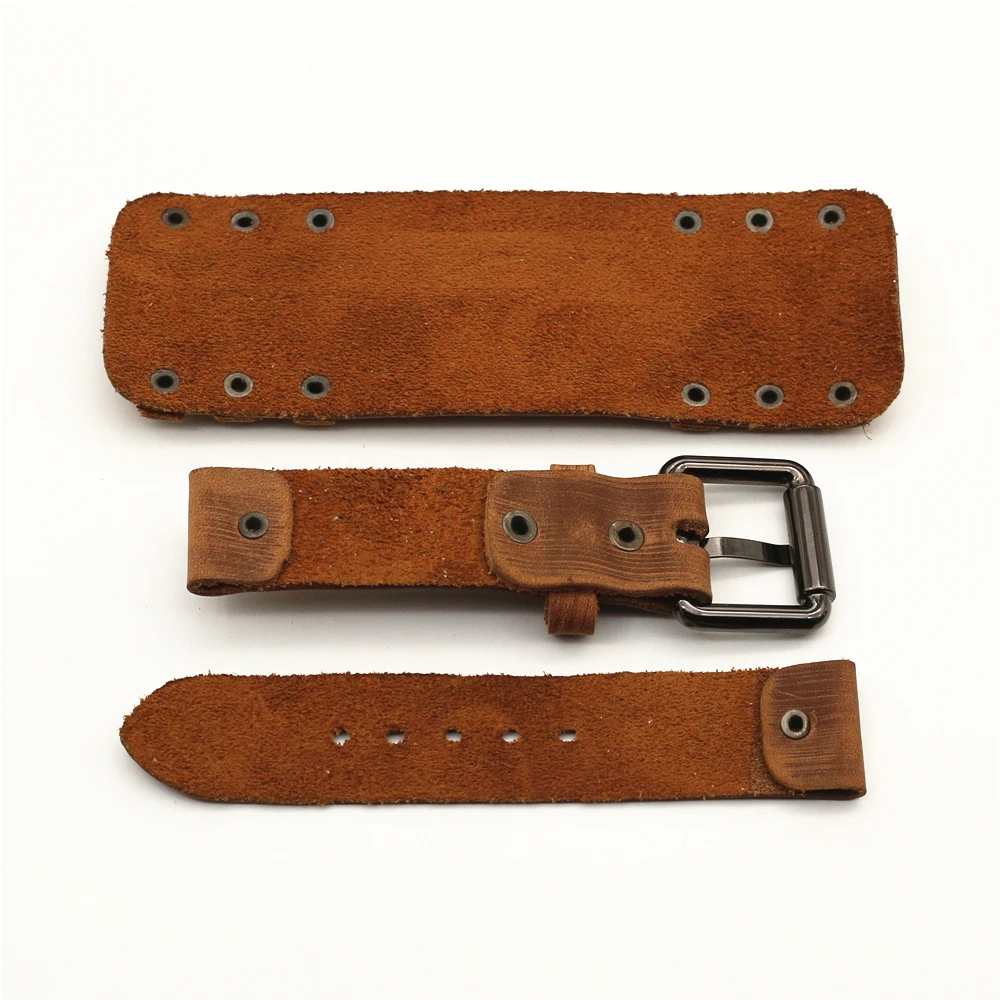 Vintage Black Red Blue Brown Green Genuine Leather Watchband 22mm Punk Pin Belt Watch Strap 24mm Bracelet Men Jewelry