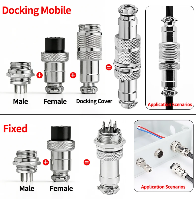 Connector GX16 small metal aviation socket 2/3/4/5/6/7pin electric cable terminal fixed type and butt mobile type Female&male
