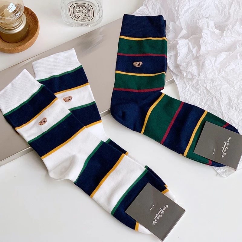 Good Quality Cartoon Gentleman Bear Men's Socks Cotton Harajuku Style Sport Boys Skateboard Novelty Breathable Christmas Gifts