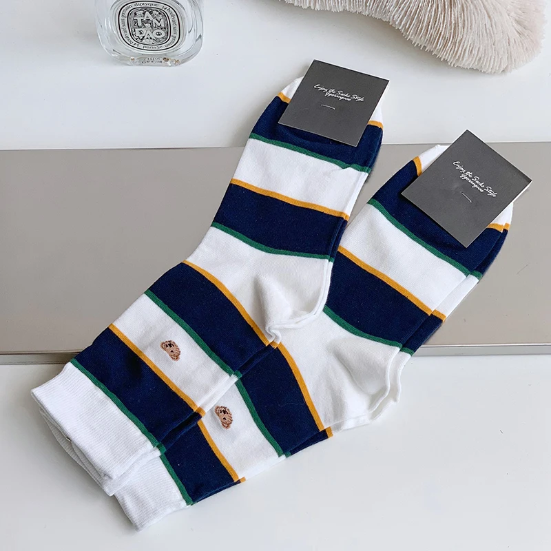 Good Quality Cartoon Gentleman Bear Men's Socks Cotton Harajuku Style Sport Boys Skateboard Novelty Breathable Christmas Gifts