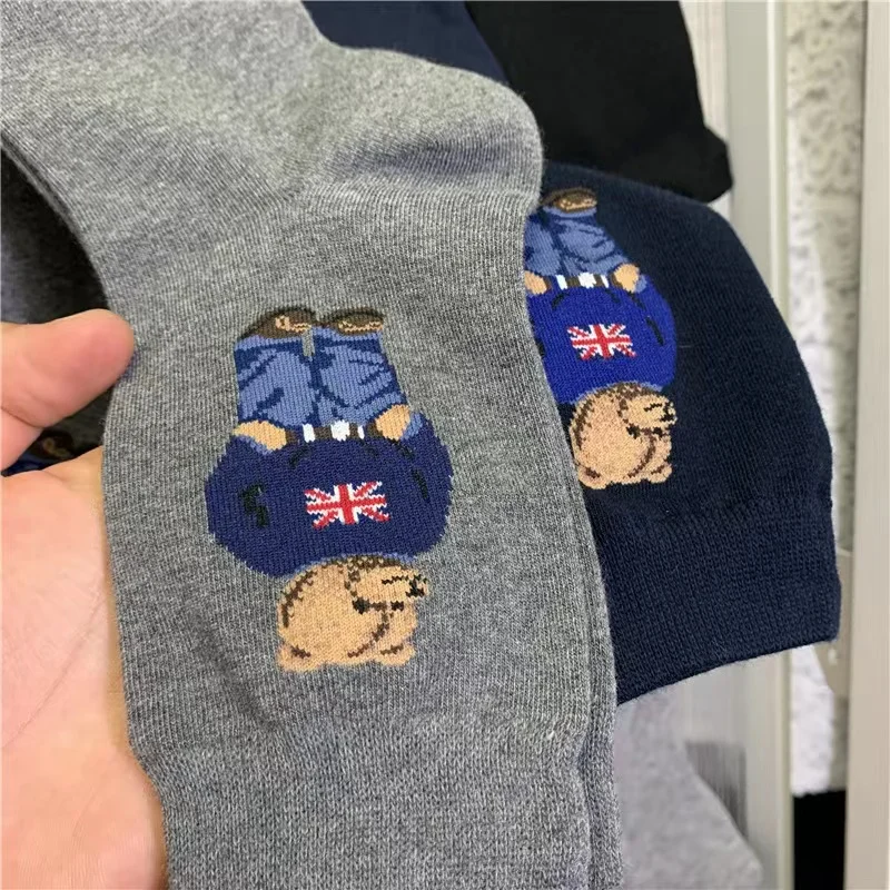 Good Quality Cartoon Gentleman Bear Men's Socks Cotton Harajuku Style Sport Boys Skateboard Novelty Breathable Christmas Gifts