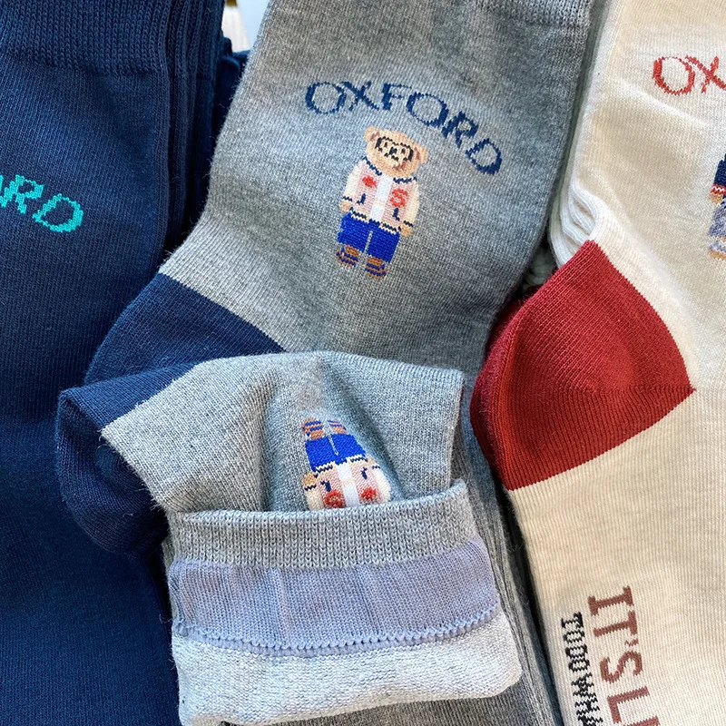 Good Quality Cartoon Gentleman Bear Men's Socks Cotton Harajuku Style Sport Boys Skateboard Novelty Breathable Christmas Gifts