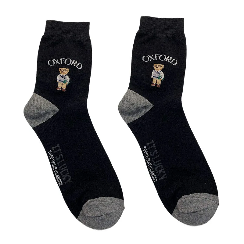 Good Quality Cartoon Gentleman Bear Men's Socks Cotton Harajuku Style Sport Boys Skateboard Novelty Breathable Christmas Gifts