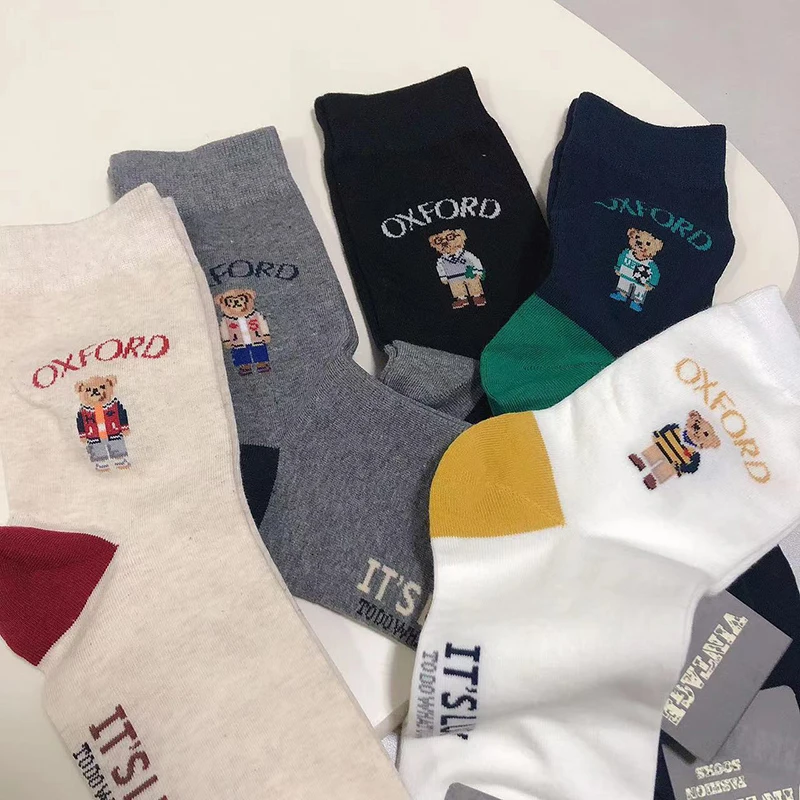 Good Quality Cartoon Gentleman Bear Men's Socks Cotton Harajuku Style Sport Boys Skateboard Novelty Breathable Christmas Gifts