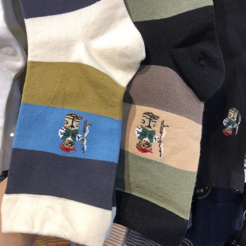 Good Quality Cartoon Gentleman Bear Men's Socks Cotton Harajuku Style Sport Boys Skateboard Novelty Breathable Christmas Gifts