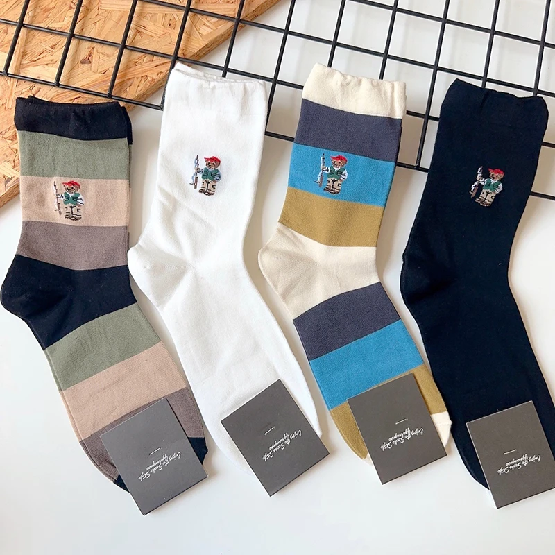 Good Quality Cartoon Gentleman Bear Men's Socks Cotton Harajuku Style Sport Boys Skateboard Novelty Breathable Christmas Gifts