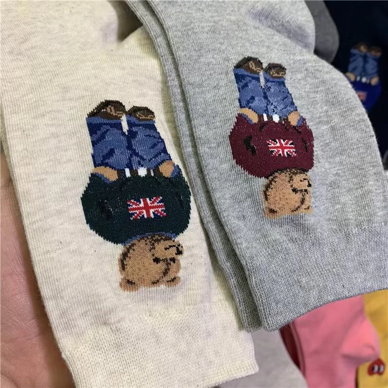Good Quality Cartoon Gentleman Bear Men's Socks Cotton Harajuku Style Sport Boys Skateboard Novelty Breathable Christmas Gifts