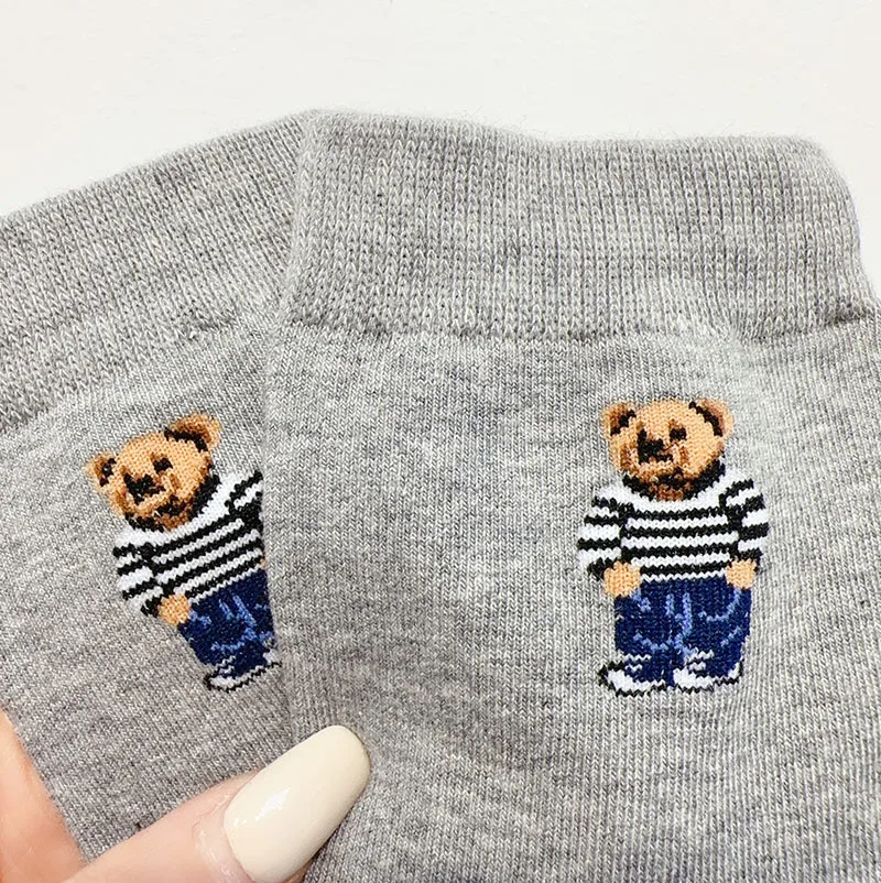 Good Quality Cartoon Gentleman Bear Men's Socks Cotton Harajuku Style Sport Boys Skateboard Novelty Breathable Christmas Gifts