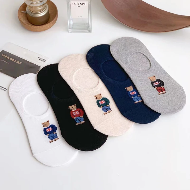 Good Quality Cartoon Gentleman Bear Men's Socks Cotton Harajuku Style Sport Boys Skateboard Novelty Breathable Christmas Gifts