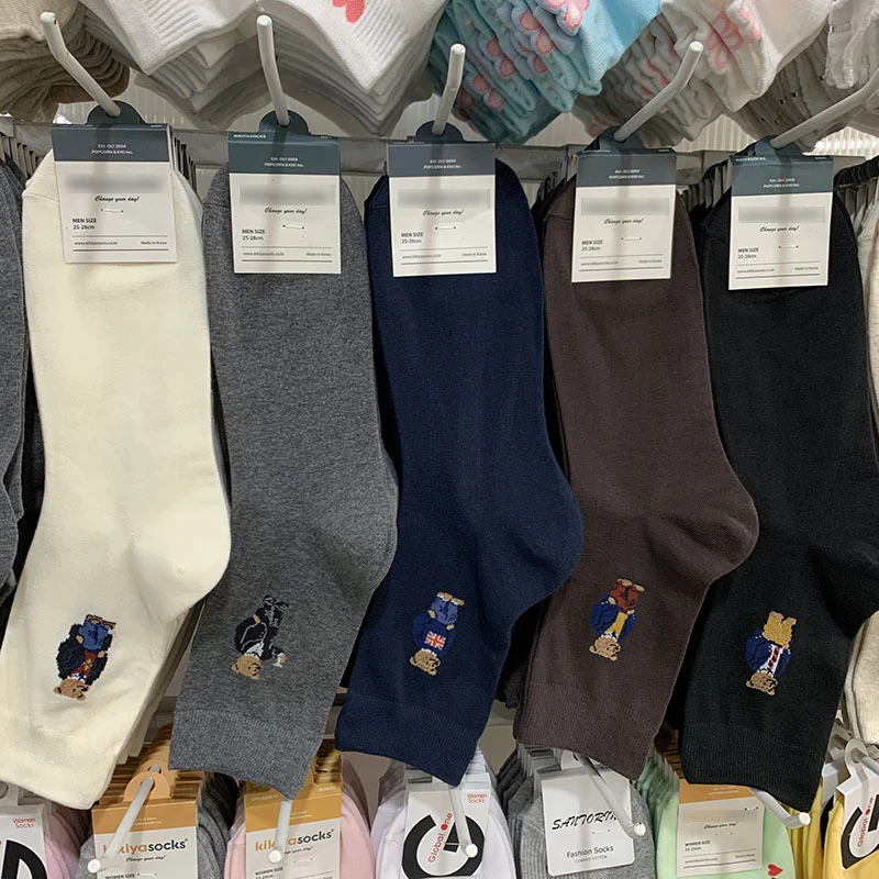 Good Quality Cartoon Gentleman Bear Men's Socks Cotton Harajuku Style Sport Boys Skateboard Novelty Breathable Christmas Gifts